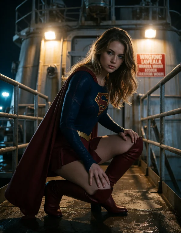 Capture A Photorealistic Scene Centered On An Adult Supergir...