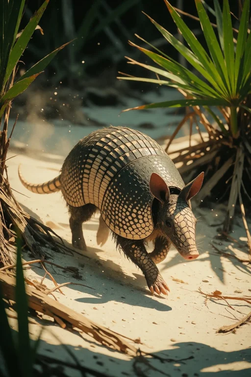 Nature, A Nine-banded Armadillo Scurrying Across Pine-flatwo...