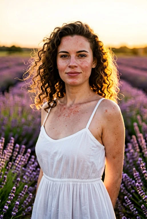 Portrait Of A 25-year-old Woman With Vitiligo And Curly Brow...