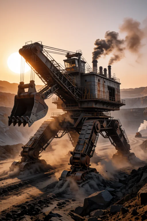 A Colossal Steam-powered Walking Excavator With Four Massive...
