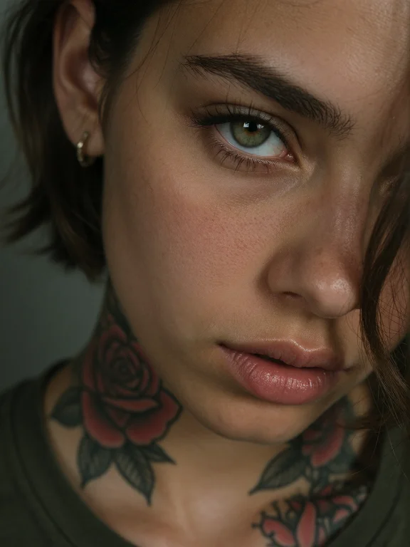 1girl, Portrait, Face In Focus, Face And Neck Filling The Fr...