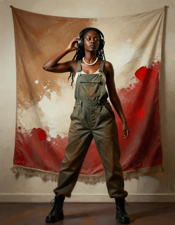 A Black Woman Stands Poised With Dynamic Energy Against A Te...