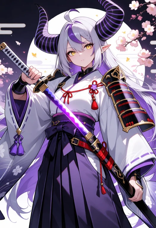 Yellow Eyes, Demon Girl, Demon Horns, Huge Horns, Striped Ho...