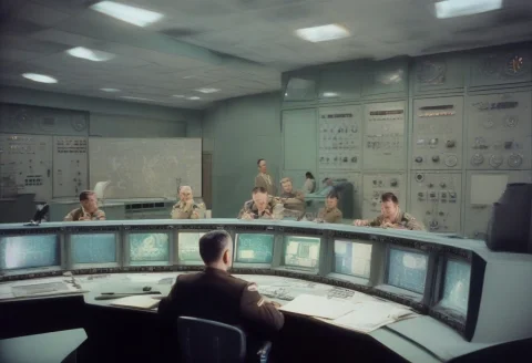 The Mission Control Room Of A Kazakhstan Space Exploration R... — SDXL AI Prompt: The mission control room of a Kazakhstan space exploration rocket launch centre...