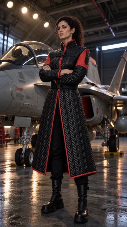 Pcmkrfml2 Woman, Full Length, Standing In A Hangar Bay Besid...