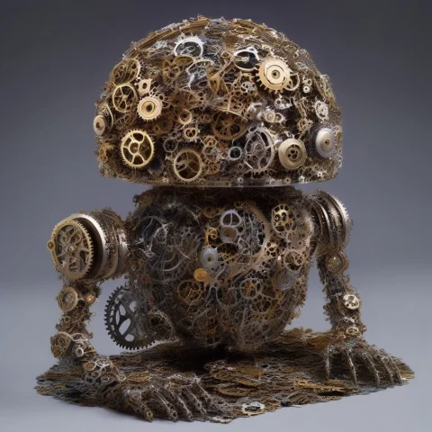 Gearstyle A Droid Made Of Various Gears Is Attempting To Put... — SDXL AI Prompt: gearstyle; A droid made of various gears is attempting to put together a house o...