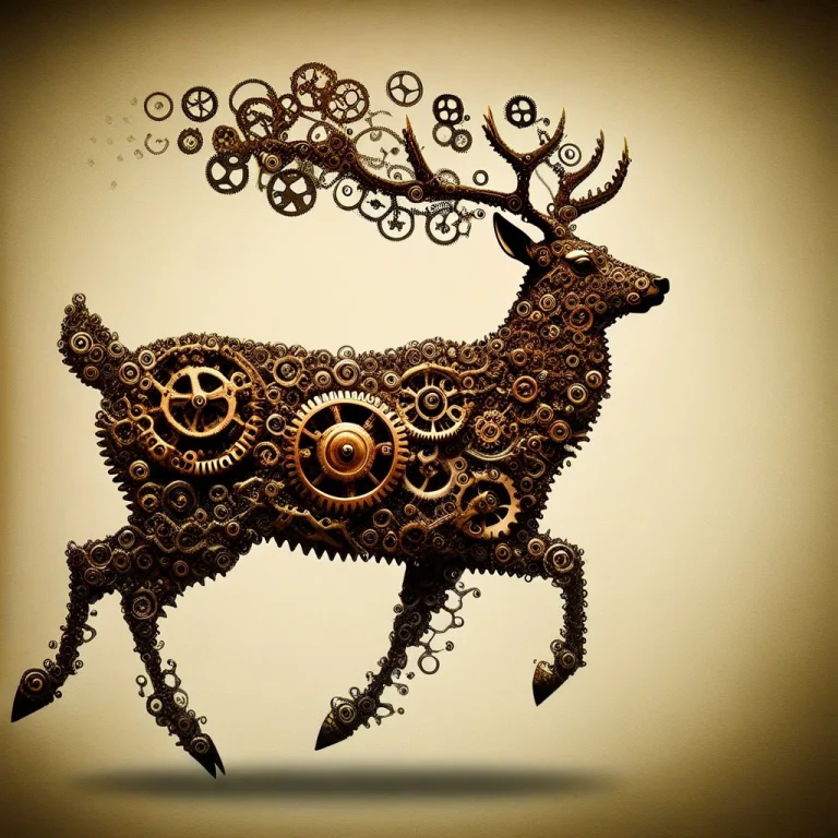 Gears, Steampunk, Deer, Running, Running Deer, Profile