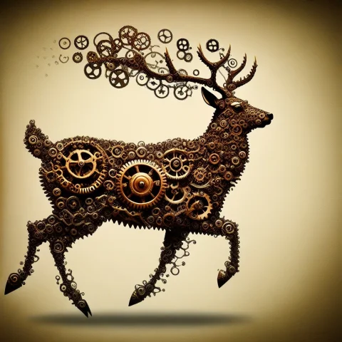 Gears, Steampunk, Deer, Running, Running Deer, Profile — SDXL AI Prompt: Gears, steampunk, deer, running, running deer, profile