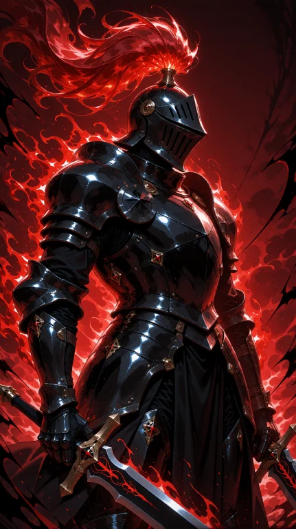 An Armored Knight Stands In A Dramatic Three-quarter Profile...