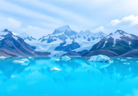 Graphic Cel Shading, Masterpiece, Bestquality, Landscape, Sc... — Stable Diffusion AI Prompt: graphic cel shading, masterpiece, best_quality, landscape, scenery, glacier, ice...