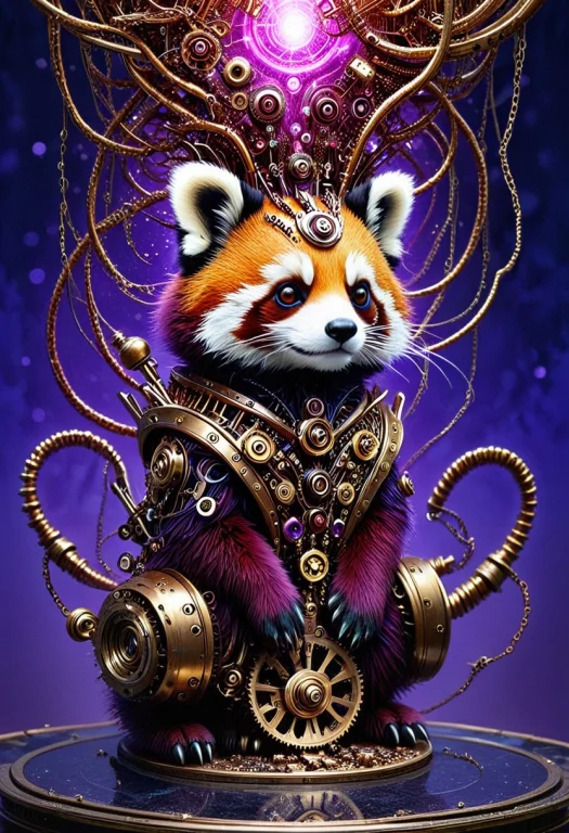 Cyber-organic Red Panda Automaton, An Intricate Fusion Of Bi...