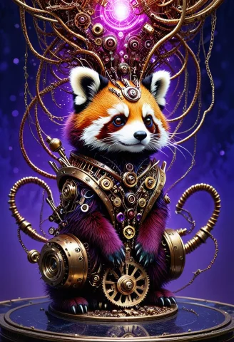 Cyber-organic Red Panda Automaton, An Intricate Fusion Of Bi... — SDXL AI Prompt: Cyber-organic Red Panda automaton, An intricate fusion of biological red panda f...