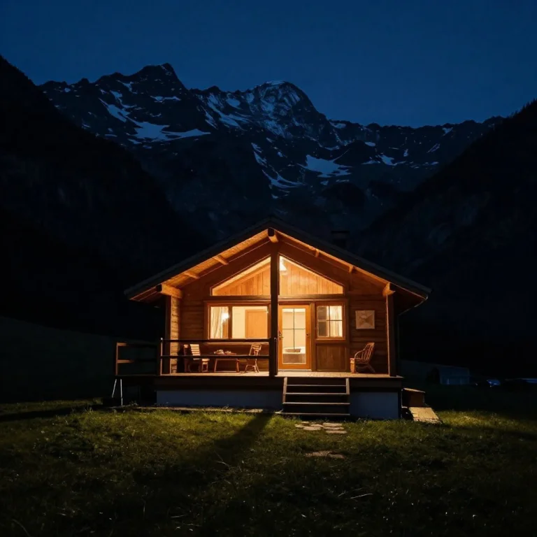 A Mountain Cabin Glowing Against The Dark, Sharp