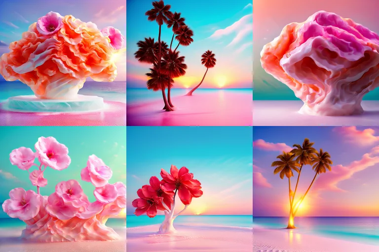 Flrmrbl, Floral Marble, Palm Trees In A Beach, Vaporwave Col...
