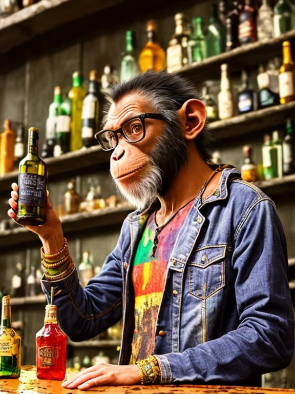 Modelshoot Style, Drunk, Creepy Cartunish Hipster Chimp With...