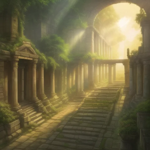 Ancient City, Vegetation, Hope, Gentle Light Shines Through,... — Stable Diffusion AI Prompt: ancient city, vegetation, hope, gentle light shines through, dawn, anime style,...