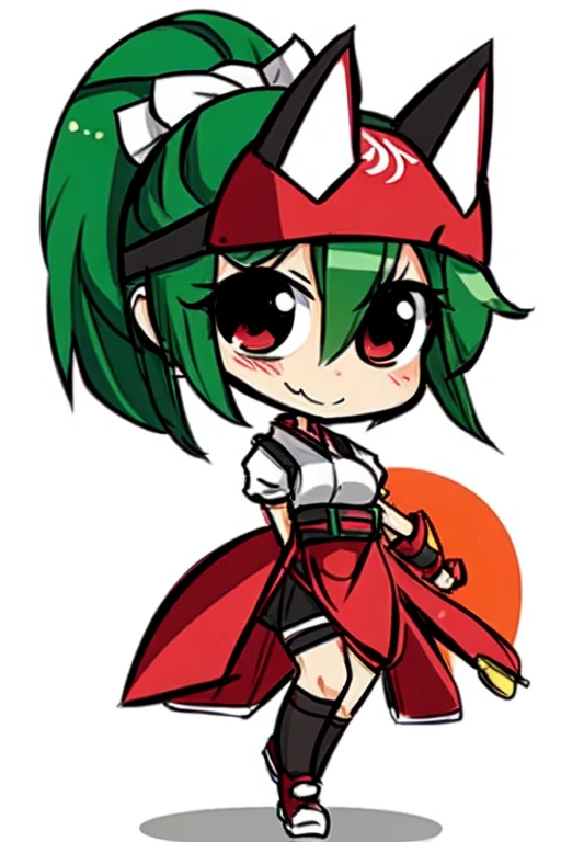 1girl, Kiriko, Green Hair, Ponytail, Fox Mask, Half Mask, Re...