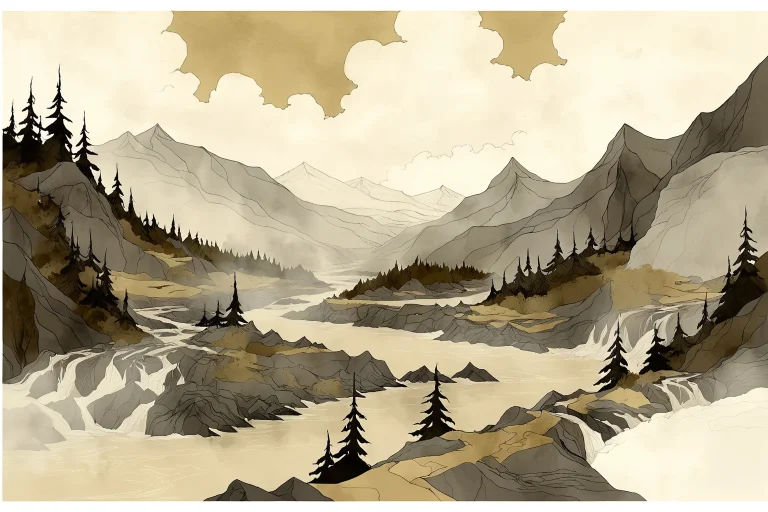 Abigaillarsonstyle, A Wide Mountain Valley With A River Cutt...