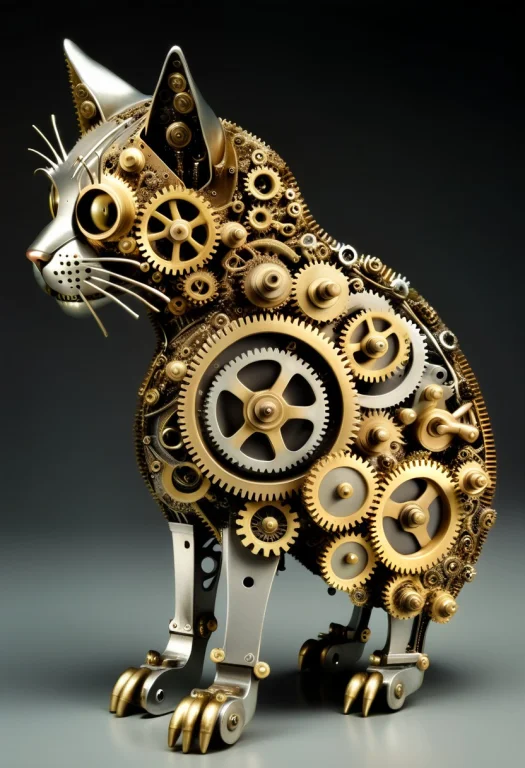 A Full-body, Profile Of A Cat Sculpture Meticulously Constru...