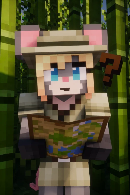 A Furry Mouse Girl In A Blocky Minecraft Style With All Gray...