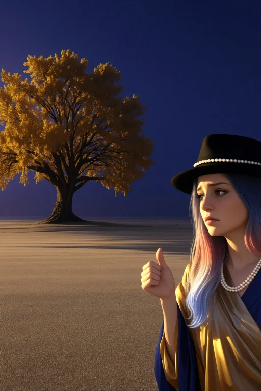 Woman Upper Body, Gradient Hair, Hand Thumb Up, Worried, , W...