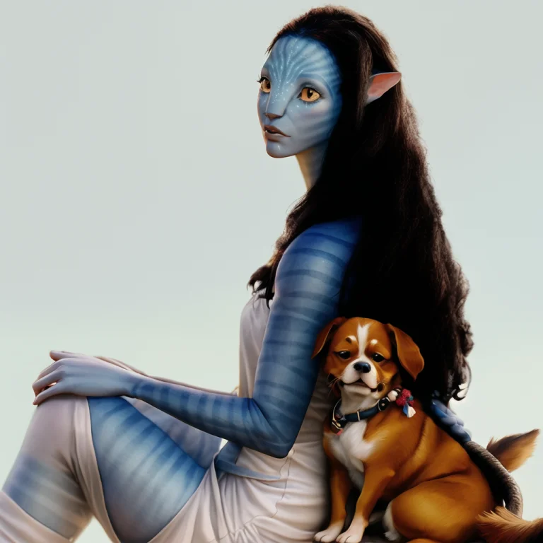 Neytiriblueskinbabe, 1girl, Tail, Holding A Cavalier King Ch...