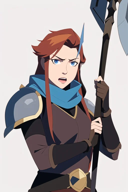 Vox Machina Style, 1girl, Armor, Axe, Bangs, Beard, Blue Eye...
