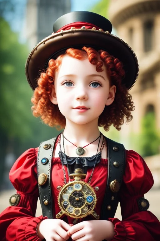 Close Up, Red Short Curly Hair Child Girl The Small Red Hat,...