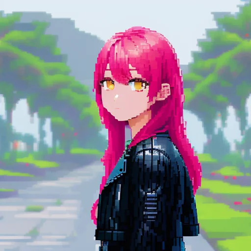 Tree, 1girl, Solo, Jacket, Pink Hair, Blurry, Looking At Vie...