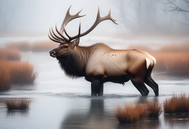 Best Quality, Highly Detailed, A Great Elk Wading Across A M...