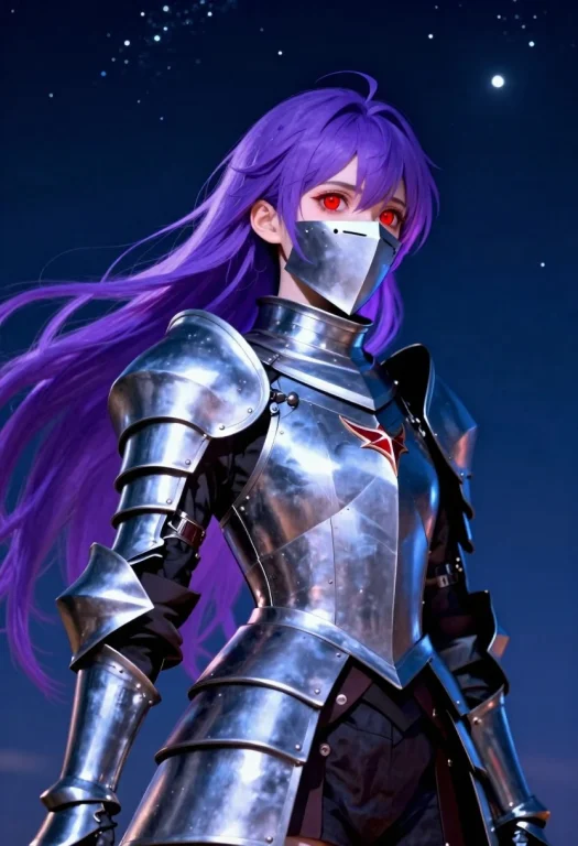 1girl, Long Hair, Twilight-colored Hair, Red Eyes, Knight Ar...