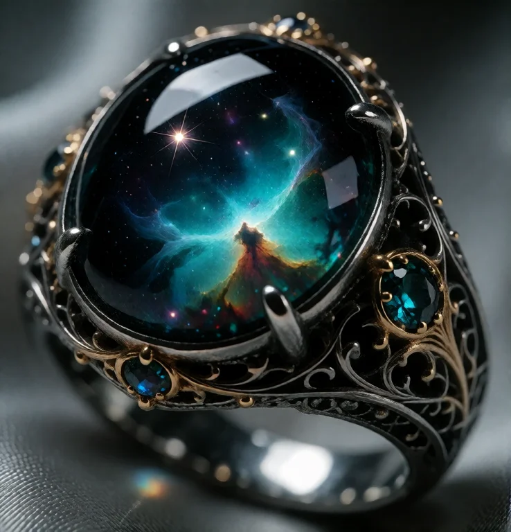 A Lavish, Ornate Ring With A Dark, Galaxy-filled Centerpiece...