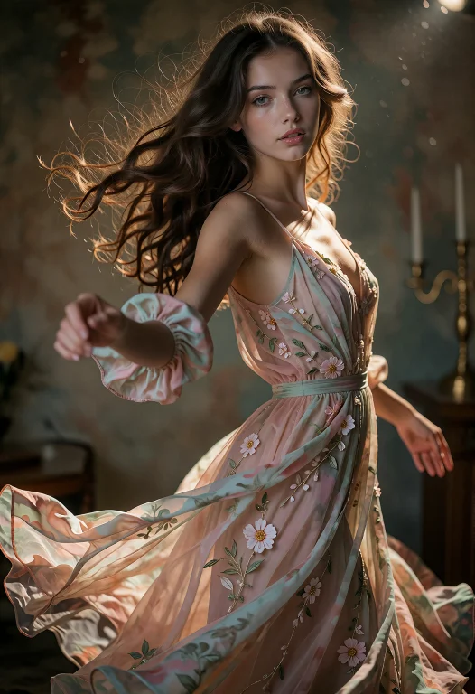 20-year-old Model Captured Mid-spin, Dress Slightly Flowing,...