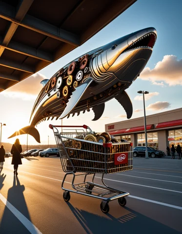 3. Gearstyle, Gigantic Mechanical Whale Floating Silently Ab... — SDXL AI Prompt: 3. gearstyle, gigantic mechanical whale floating silently above a mundane suburb...