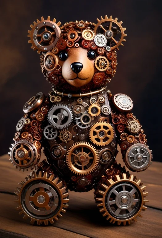 Teddy Bear Made Of Gears In Steampunk Style