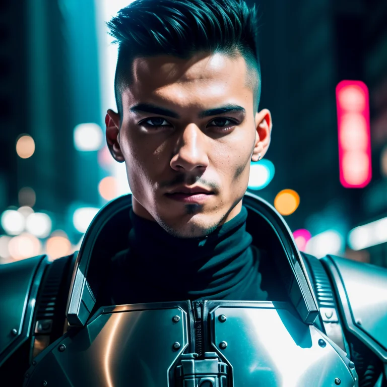 Raw Photo, 1man, Cyberpunk Style, A Portrait Of Young Fierce...