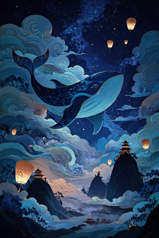 A Colossal Celestial Whale Gliding Through A Starry Midnight...