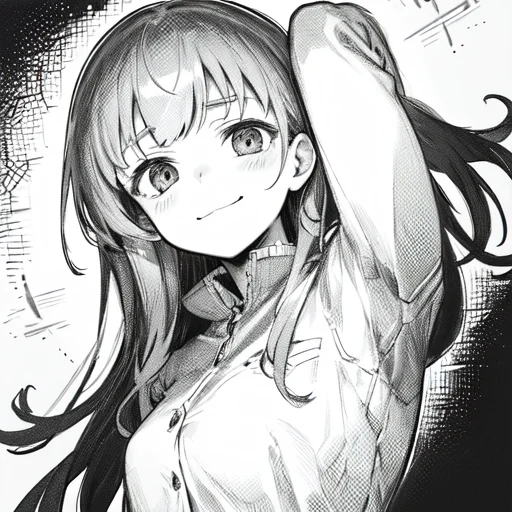 Nauskaavalofwi, Monochrome, Greyscale, Detailed 1girl, Looki...