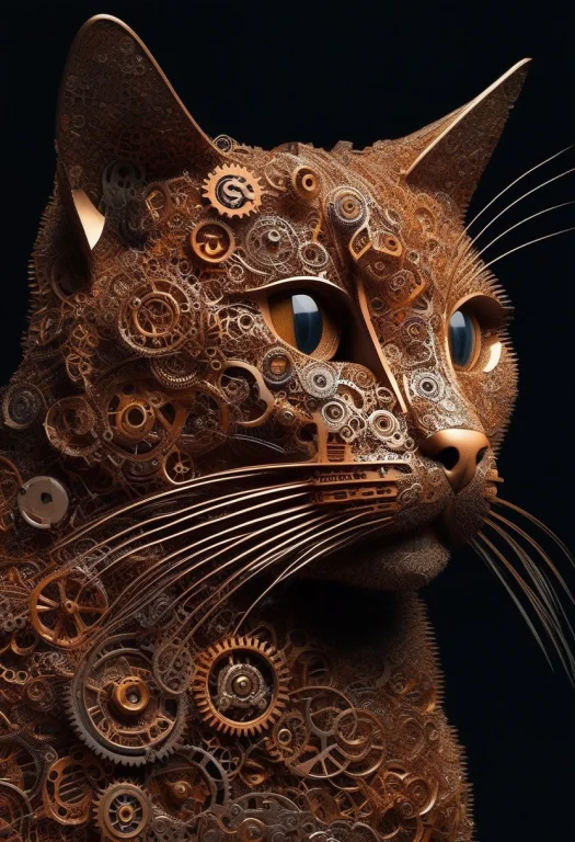 A Cat Made Of Roast Gears, Hyperdetailed, Photorealistic, Pr...