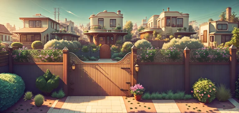 Retrofuturism Style, The Old Town Streets , Backyard Fence ,...