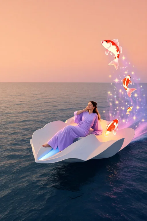 Middle Shot, On A Floating Petal-shaped Boat Drifting Throug...
