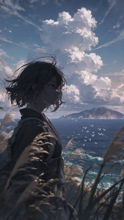A Anime Illustration. In The Foreground, The Dark Silhouette...