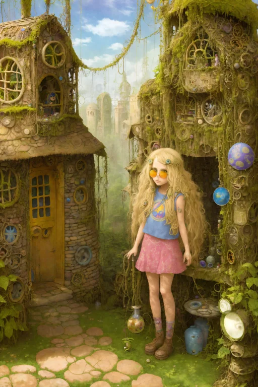 1girl0.7, Hippy Chick, Frizzy Blonde Hair, Detailed Face And...