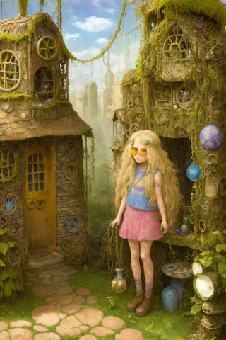 1girl0.7, Hippy Chick, Frizzy Blonde Hair, Detailed Face And... — Stable Diffusion AI Prompt: (1girl:0.7), hippy chick, frizzy blonde hair, detailed face and eyes, round sung...