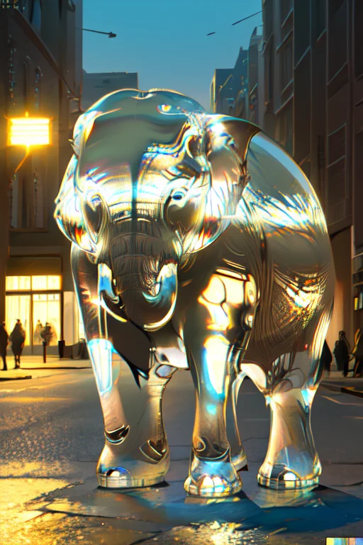 Realistic Glasssculpture Of An Elephant, Translucent, Transp...