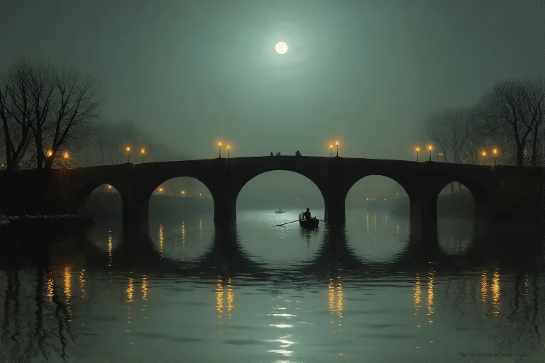In The Manner Of Grimshaws Moonlit Visions, Stone Bridge Ove...