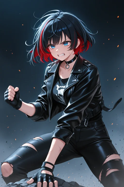 1girl, Solo, Short Hair, Blue Eyes, Black Hair, Gloves, Jack...