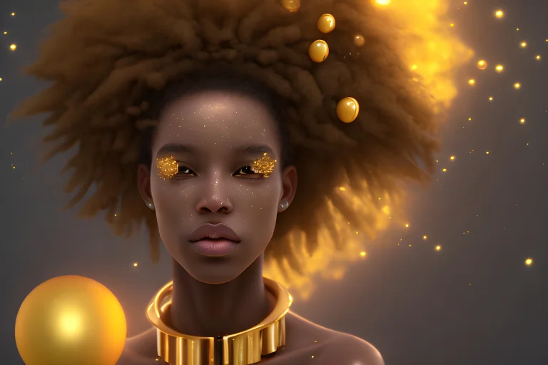 19 Y.o. Black Woman With Tangeled Hairs, With Golden Drops O...