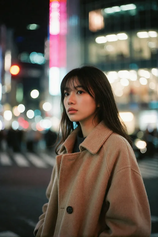 A Beautiful Japanese Woman Stands At The Edge Of Shibuya Cro...