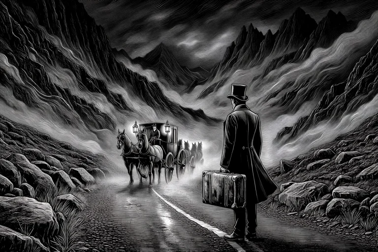 A Meticulous Black And White Ink Illustration In The Gothic,...